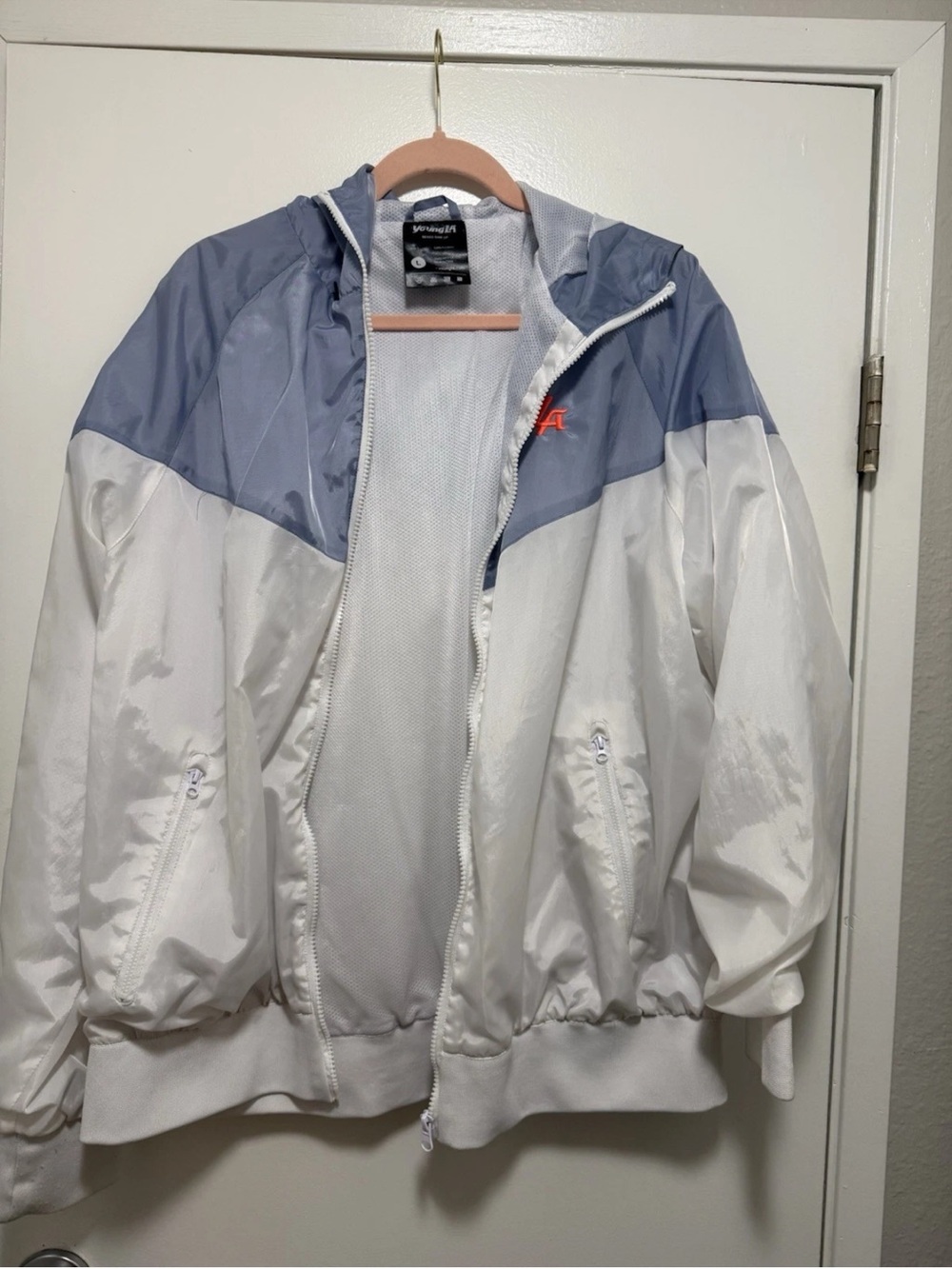 YoungLA White and Light Blue Colorblock Windbreaker Jacket